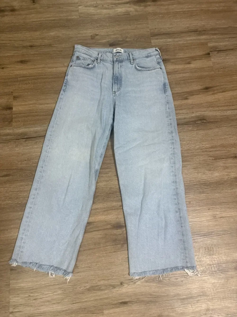 AGOLDE Light Wash High Rise Wide Leg Jeans Raw Hem Women’s Denim Size 29 L